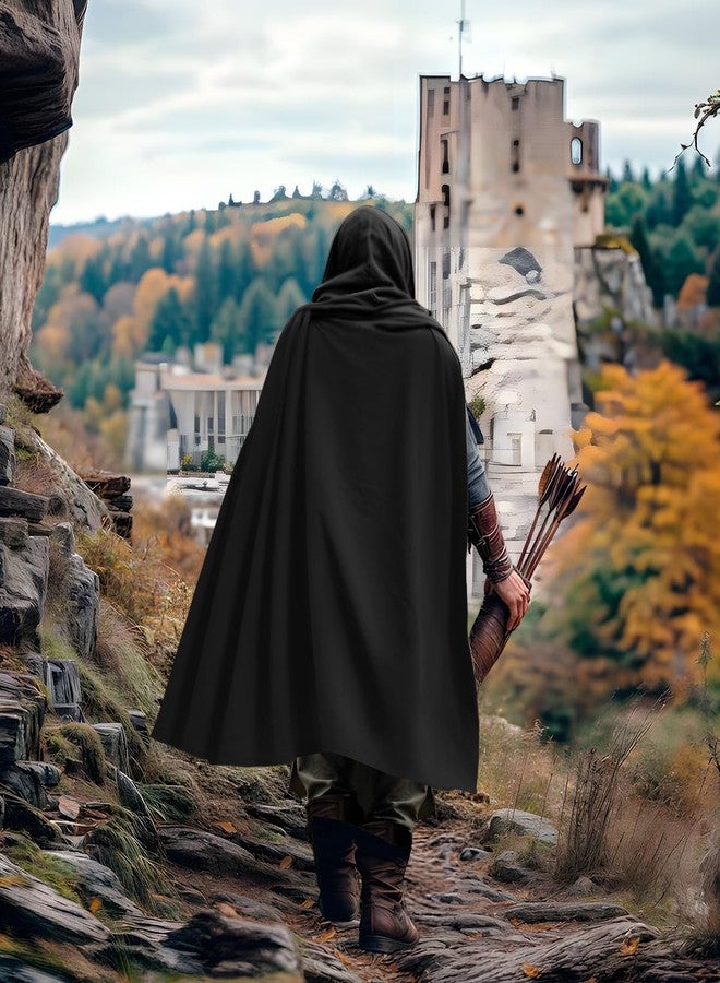 Prebene Renaissance Hooded Cloak for Women Men, Gothic Medieval Vintage Cape Halloween Cosplay Costume (Black, One Size) - Image 5